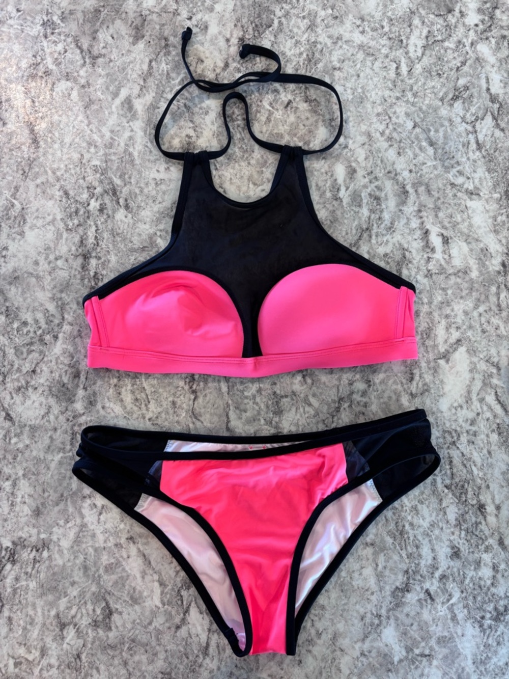 Victoria’s Secret Pink Black Bikini Set Push Up size Large